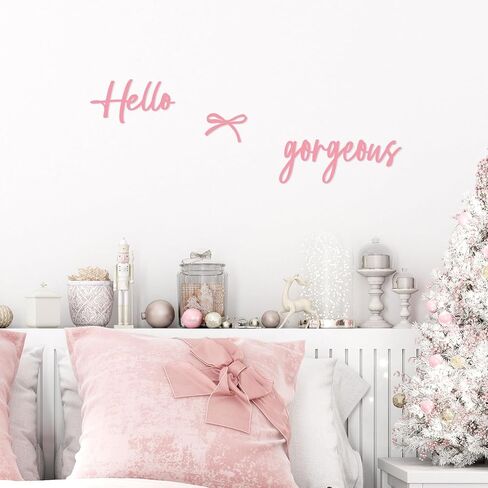 Oubasa Hello Gorgeous with Bow Signs, Small Pink Metal Lettters Wall Art Decor Minimalist Decoration, Metal Hello Gorgeous Sign for Bathroom Office Bedroom Bathroom Home Decor in Saudi Arabia