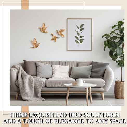 Kathfly 5 Pcs Bird Wall Decor, Resin Gold Bird 3D Wall Art, Flying Swallow Designs with Antique Patina Metal Look Resin Sculpture, Includes Mounting Hardware for Living Room & Bedroom in Saudi Arabia