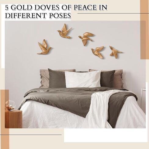 Kathfly 5 Pcs Bird Wall Decor, Resin Gold Bird 3D Wall Art, Flying Swallow Designs with Antique Patina Metal Look Resin Sculpture, Includes Mounting Hardware for Living Room & Bedroom in Saudi Arabia