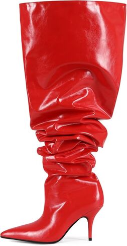 CAGLGLZ Thigh High Boots for Women Wide Calf Stiletto High Heel Over the Knee Pointed Toe Slouchy Stylish Pull On Long Boots in Kuwait