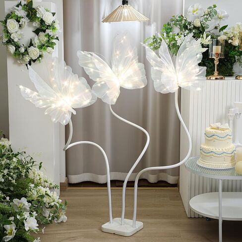 VIHOSE 3.9ft كبير LED فراشة ضوء مع قاعدة الوقوف الحرير تضيء زخرفة الفراشة Mariposas Grandes Para Decoracion لربيع الزفاف استحمام الطفل حفلة عيد ميلاد ديكور (متعددة، أبيض، 20 بوصة) in Kuwait