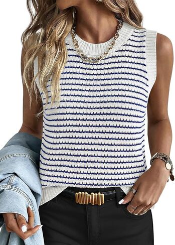 ANRABESS Womens Sweater Vest Top Striped Sleeveless Lightweight Knit Tank Tops 2026 Summer Spring Clothes Vacation Outfits in Saudi Arabia