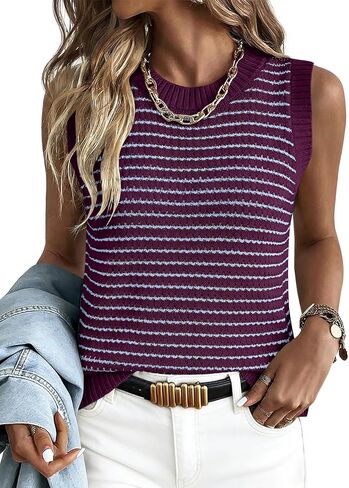 ANRABESS Womens Sweater Vest Top Striped Sleeveless Lightweight Knit Tank Tops 2026 Summer Spring Clothes Vacation Outfits in Saudi Arabia
