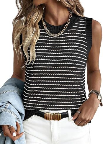 ANRABESS Womens Sweater Vest Top Striped Sleeveless Lightweight Knit Tank Tops 2026 Summer Spring Clothes Vacation Outfits in Saudi Arabia