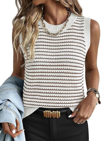 ANRABESS Womens Sweater Vest Top Striped Sleeveless Lightweight Knit Tank Tops 2026 Summer Spring Clothes Vacation Outfits in Saudi Arabia