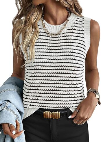 ANRABESS Womens Sweater Vest Top Striped Sleeveless Lightweight Knit Tank Tops 2026 Summer Spring Clothes Vacation Outfits in Saudi Arabia