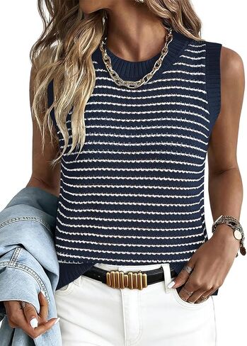 ANRABESS Womens Sweater Vest Top Striped Sleeveless Lightweight Knit Tank Tops 2026 Summer Spring Clothes Vacation Outfits in Saudi Arabia