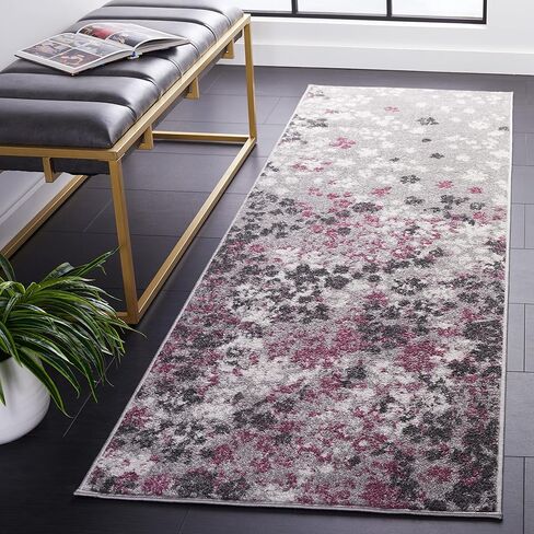 سجادة SAFAVIEH Adirondack Collection - 2'6" x 6'، رمادي فاتح وأرجواني، تصميم زهور، لا يتساقط ويسهل العناية بها، مثالية للمناطق ذات حركة المرور العالية في غرفة المعيشة وغرفة النوم (ADR115M) in Kuwait