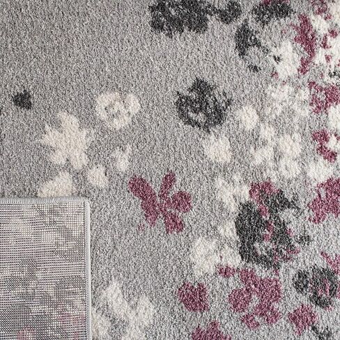 سجادة SAFAVIEH Adirondack Collection - 2'6" x 6'، رمادي فاتح وأرجواني، تصميم زهور، لا يتساقط ويسهل العناية بها، مثالية للمناطق ذات حركة المرور العالية في غرفة المعيشة وغرفة النوم (ADR115M) in Kuwait