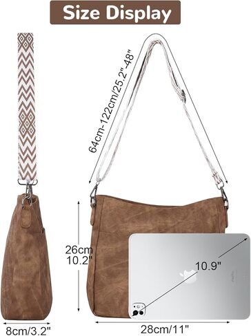 حقيبة كتف عصرية من Outplea Boho مع حزام جيتار عريض قابل للتعديل، حقيبة كروس ذات ملمس عتيق مع جيوب متعددة in Kuwait