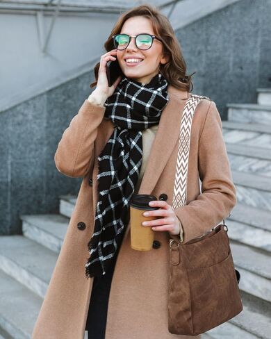 حقيبة كتف عصرية من Outplea Boho مع حزام جيتار عريض قابل للتعديل، حقيبة كروس ذات ملمس عتيق مع جيوب متعددة in Kuwait