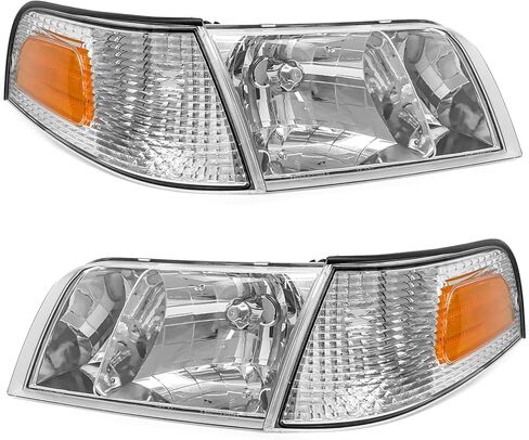 Headlights Compatible with Chevy 2007-2013 Avalanche / 2007-2014 Tahoe / 07-14 Suburban 1500/07-13 Suburban 2500 Chrome Housing Amber Reflector Replacement Pair in Kuwait