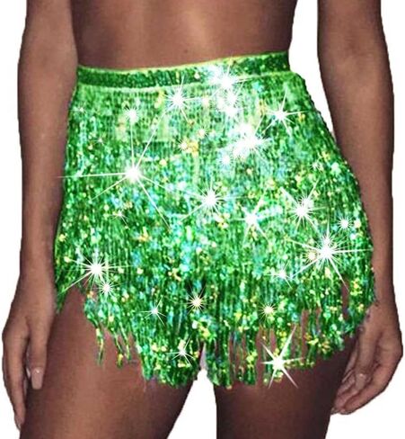 EARENT Sequin Skirt Fringe Belly Dance Sparkly Costume for Women (H-Green) in Saudi Arabia