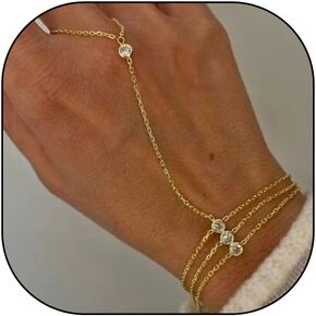 Hand Chain Ring Bracelet Multilayer Gold Plated Ring Bracelet Hand Chain Cubic Zirconia Hands Chains Adjustable Bracelets for Women Dainty Jewelry in Saudi Arabia