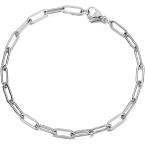 فاسق الفولاذ المقاوم للصدأ مشبك ورق سلسلة سوار الذهب الفضة اللون البيضاوي رابط لانهائي رمز بسيط الهيب البوب ​​البيضاوي مستطيل سوار مجوهرات للنساء الفتيات-الفضة in Kuwait