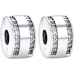 2pc Clip Spacer Charm Bracelets for Women 925 Sterling Silver Blue White Crystal Charm Clip Lock Spacer Stopper Charm Bead for Bracelet(Cross 2pc) in Kuwait