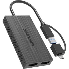 Wavlink USB 3.0/USB C إلى Dual HDMI Splitter 4K@60Hz شاشة ممتدة للشاشات المزدوجة ، محول DisplayLink متوافق مع MAC M1/M2/M3 ، Windows 10/11 ، OS Chrome (برنامج التشغيل مطلوب) in Kuwait