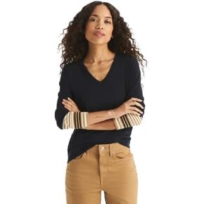 Nautica Women's Tipped Long Sleeve V-Neck Knit Sweater in Saudi Arabia