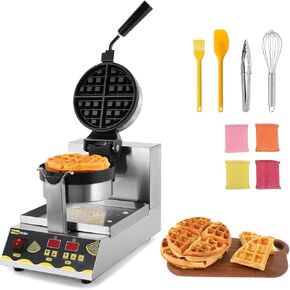 Dyna-Living Commercial Waffle Maker Intelligent Restaurant Waffle Machine Intelligent Non-stick Round Waffle Machine Stainless Steel Waffle Iron Machine Professional Waffle Maker for Restaurant, 1200W in Kuwait