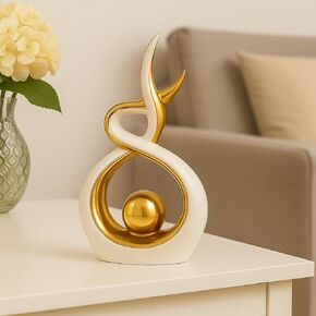 White & Gold Abstract Ceramic Ornament – Modern Decorative Sculpture for Living Room, Shelf & Coffee Table Décor – Minimalist Home Accent, Table Centerpiece Gift for Home Lovers in Saudi Arabia