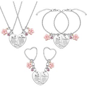 Tondiamo 3pcs Mother Daughter Heart Matching Jewelry Set Includes 1 Set of Love Pendant Necklace, Bracelet and Keychain Stainless Steel Christmas Gift for Mom Women Mother Day Birthday from Daughter in Kuwait