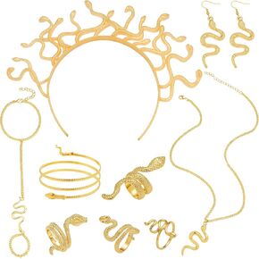 Mujahid 9 Pcs Medusa Costumes Accessories Set for Women - Gold Snake Jewelry Headpiece Bracelet Necklace Earrings Rings Leg for Cosplay Party Dress-Up Parties Carnival Funfair in Saudi Arabia