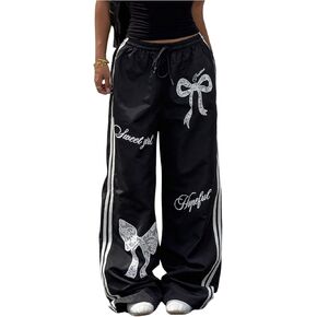 GORGLITTER المرأة السراويل الترنك الفضفاضة مخطط واسعة الساق القوس فضفاضة تناسب لطيف المظلة الشارع الشهير بنطلون in Kuwait