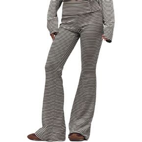 سراويل Verdusa النسائية القابلة للطي، سراويل مخططة بأزرار واسعة، سراويل سفلية عالية الخصر على شكل جرس in Kuwait