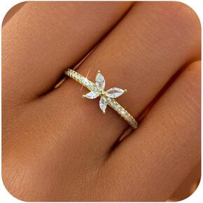 LOVECOM 925 Sterling Silver Cute Butterfly Rings for Women Dainty 14k Gold Plated CZ Rhinestone Insect Stacking Promise Ring Mother Daughter Ring Jewelry Birthday Gifts for Friends in Saudi Arabia