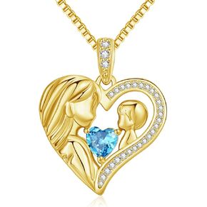 JIYVY32 14K Gold Mom Birthstone Necklace Mother and Daughter/Son Love Heart Necklace,I Love You Mom Gifts,Valentines Anniversary Birthday Gifts for Her Wife Mother Grandma Daughter/Son in Kuwait