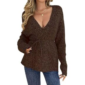 GCZREN Women Oversized V Neck Belt Tie Wrap Sweater Cardigan Winter Trendy Long Sleeves Open Front Knit Long Cardigans in Saudi Arabia