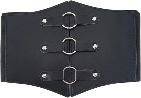 CALFOVERA PU Leather O Ring Corset Belt for Women 6.87 Inch Wide Elastic Band Waspie Waistband Vintage Stretchy Tieless Waist Cincher Belt for Daily Cosplay Halloween Costumes in Saudi Arabia