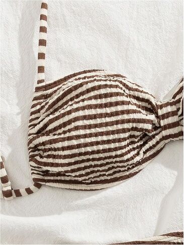 SweatyRocks Women's 3 Piece Striped Bikini Set High Cut Thong Swimsuit with Beach Mini Skirt in Saudi Arabia