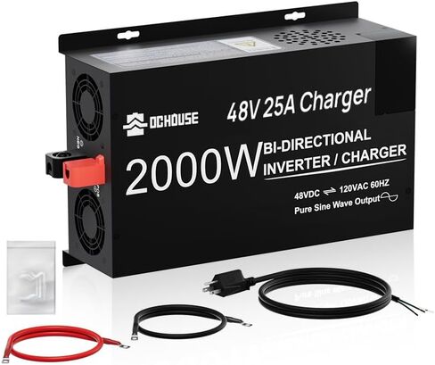 DC HOUSE 48V 15A 800W Lithium Battery Charger, 1200W Pure Sine Wave Inverter with 2 AC Outlets,3 LED Indicator, Cooling Fan,Suitable for 48V Golf Cart/Forklift/Ship Lithium Battery in Saudi Arabia
