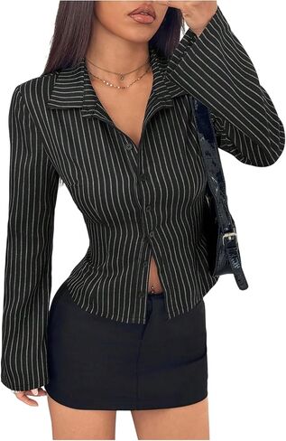 Floerns Women's Striped Button Down Shirts Long Sleeve Business Casual Blouse Top in Saudi Arabia