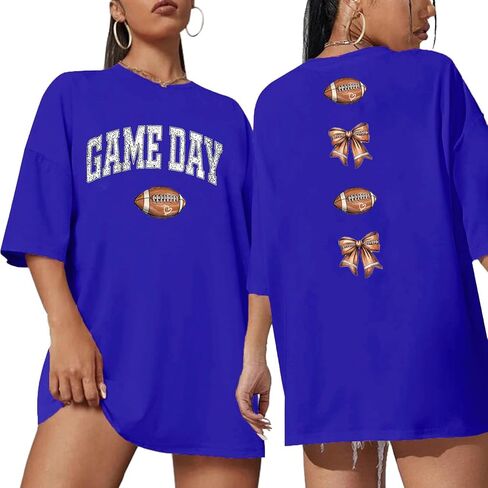 Game Day Shirt Women Oversized Football Shirts Football Mom T-Shirt Bow Tshirt Causal Short Sleeve Tee Tops in Kuwait