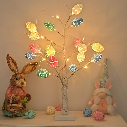 Easter Decorations kemooie 24 inch Pre-lit White Birch Tree with 24pcs Easter Egg Ornaments, 24 Led Lights Battery Operated Table Centerpiece for Party Birthday Home Spring Decoration Indoor Use in Saudi Arabia