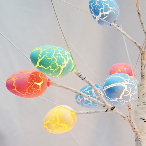 Easter Decorations kemooie 24 inch Pre-lit White Birch Tree with 24pcs Easter Egg Ornaments, 24 Led Lights Battery Operated Table Centerpiece for Party Birthday Home Spring Decoration Indoor Use in Saudi Arabia
