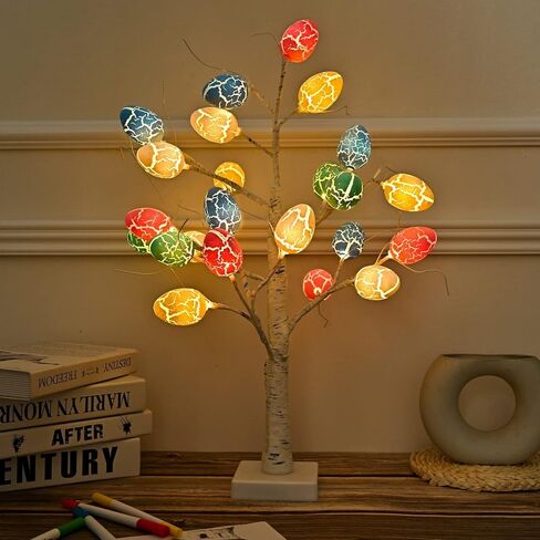 Easter Decorations kemooie 24 inch Pre-lit White Birch Tree with 24pcs Easter Egg Ornaments, 24 Led Lights Battery Operated Table Centerpiece for Party Birthday Home Spring Decoration Indoor Use in Saudi Arabia