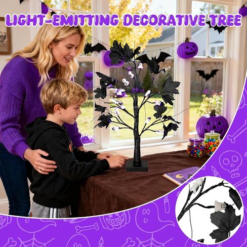 Simplepolymer 22 Inch Artificial Tree Lamp 24 LED Tree Lights Halloween Tree Light Decorations Indoor Outdoor for Home Table Mantle Halloween Party Decor (Purple) in Saudi Arabia