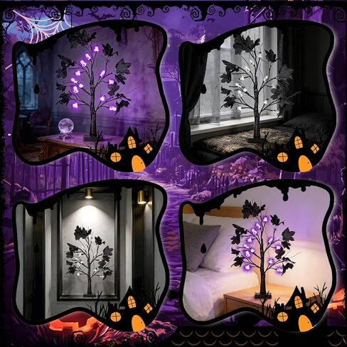 Simplepolymer 22 Inch Artificial Tree Lamp 24 LED Tree Lights Halloween Tree Light Decorations Indoor Outdoor for Home Table Mantle Halloween Party Decor (Purple) in Saudi Arabia