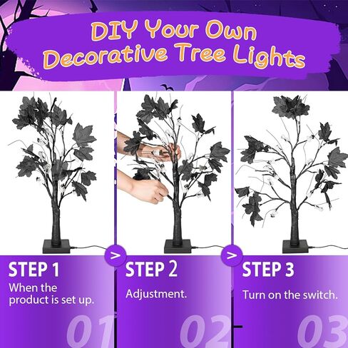 Simplepolymer 22 Inch Artificial Tree Lamp 24 LED Tree Lights Halloween Tree Light Decorations Indoor Outdoor for Home Table Mantle Halloween Party Decor (Purple) in Saudi Arabia