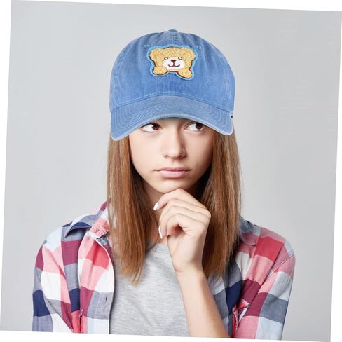 Veemoon Retro Bear Cowboy Hat Girl Cotton Baseball Cap Peaked Brim Outdoor Sun Protection Hat Fashionable for Fishing Camping Beach Blue in Saudi Arabia