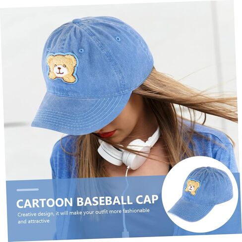 Veemoon Retro Bear Cowboy Hat Girl Cotton Baseball Cap Peaked Brim Outdoor Sun Protection Hat Fashionable for Fishing Camping Beach Blue in Saudi Arabia
