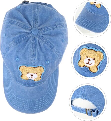 Veemoon Retro Bear Cowboy Hat Girl Cotton Baseball Cap Peaked Brim Outdoor Sun Protection Hat Fashionable for Fishing Camping Beach Blue in Saudi Arabia