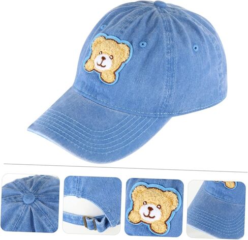 Veemoon Retro Bear Cowboy Hat Girl Cotton Baseball Cap Peaked Brim Outdoor Sun Protection Hat Fashionable for Fishing Camping Beach Blue in Saudi Arabia