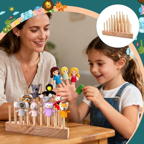 FINGERINSPIRE Finger Puppets Stand 33 Sticks Layered Finger Puppets Stand 3.9x11.7x8.6inch Wooden Arch Display Holder with Natural Peru Color for Home Office Models Storage Organization in Saudi Arabia