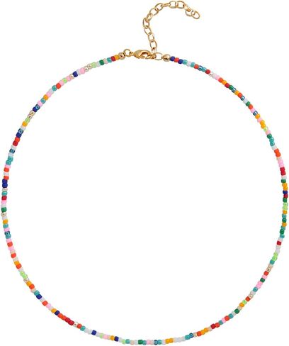 Wellike Freshwater Pearl Beaded Necklace for Women Handmade Boho Colorful Glass Beads Choker Necklace Stainless Steel 18K Gold Plated Bohemian Women Summer Jewelry Gifts in Saudi Arabia