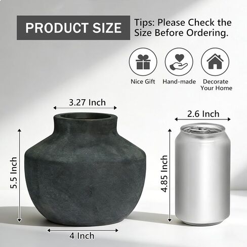 Ceramic Vase, 5.5 Inch Pottery Farmhouse Rustic Vase, Handcrafted Weathered Vases, Small Flower Vase for Home Decor, Living Room, Table, Shelf, Mantel, Neutral in Saudi Arabia