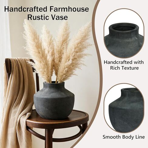Ceramic Vase, 5.5 Inch Pottery Farmhouse Rustic Vase, Handcrafted Weathered Vases, Small Flower Vase for Home Decor, Living Room, Table, Shelf, Mantel, Neutral in Saudi Arabia
